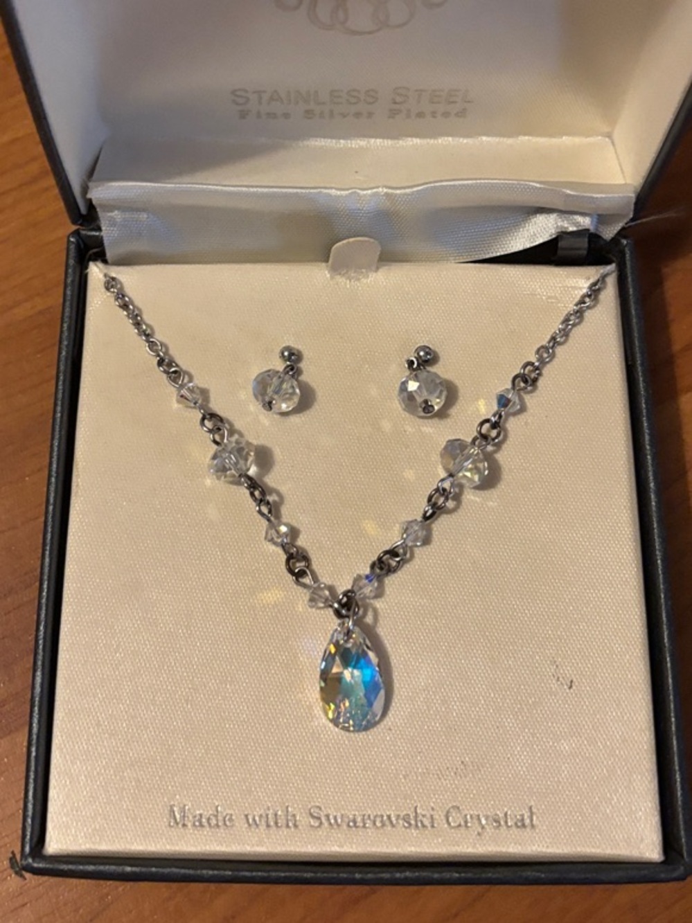 Swarovski Silver Teardrop Pendant Necklace with Clear Crystal Accents